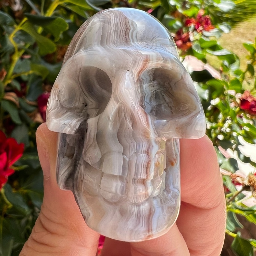 Pinky Mint Mexican Lace Agate Skull